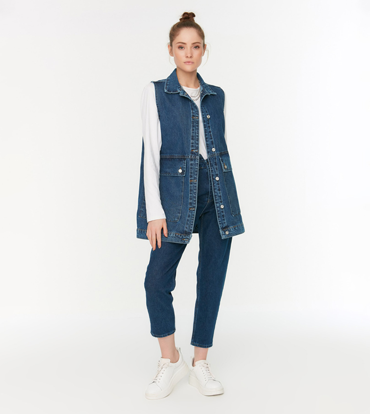Shirt Collar Denim Vest Jacket