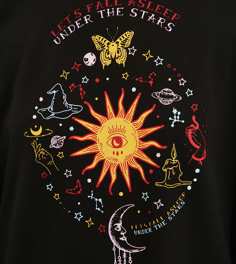 Buy Trendyol Astrological Printed Sweatshirt Dress In Black