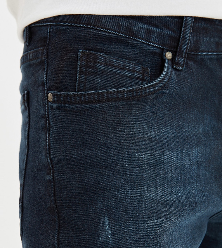 Buy Trendyol Skinny Fit Rake Destroyed Jeans In Blue | 6thStreet UAE
