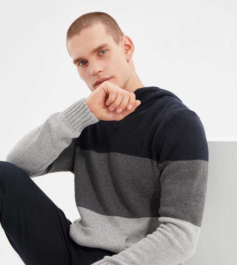 Buy Trendyol Hooded Regular Fit Knitwear Sweater In Blue | 6thStreet UAE