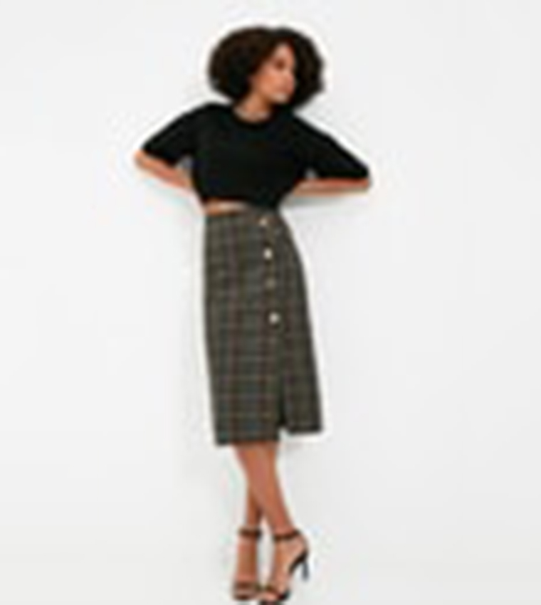 Khaki tartan pencil skirt outlet