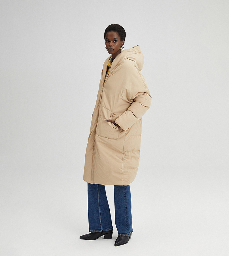 Buy Touch Hooded Oversized Longline Puffer Jacket In Camel
