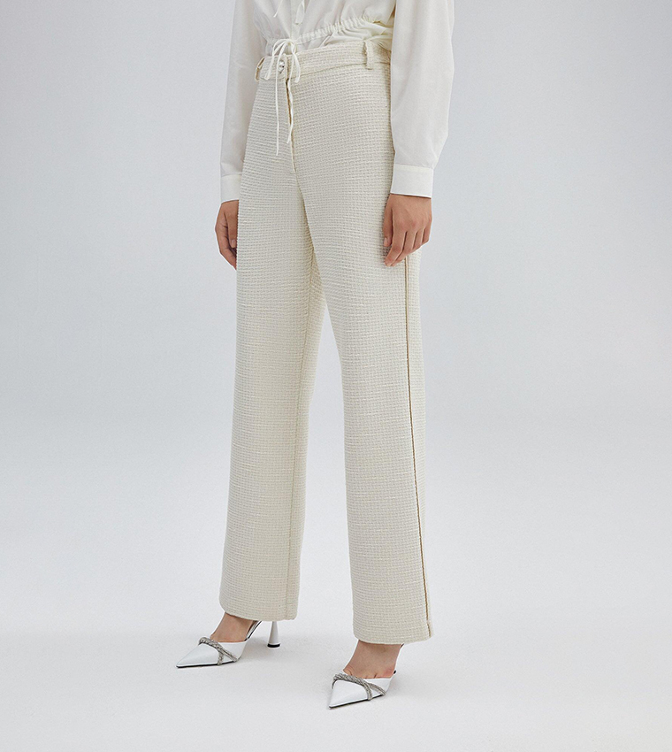 Buy Touché High Waist Tweed Trousers In Cream