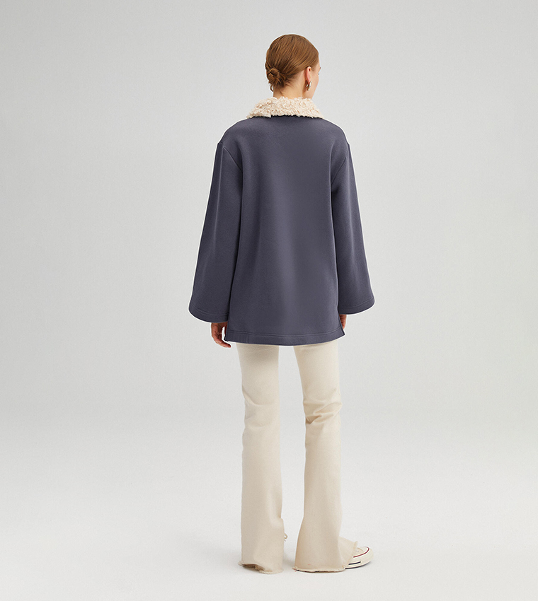 Faux Fur Detail Long Sleeves Sweatshirt