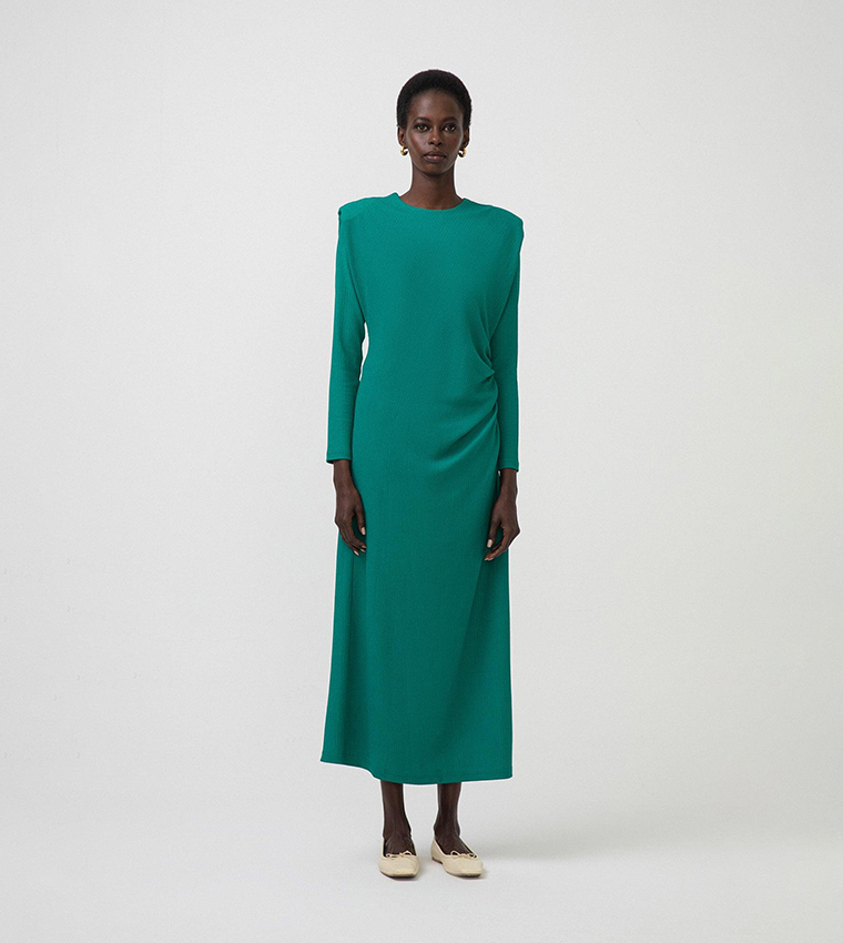 Buy Touch Shoulder Pad Ruched Waist Column Dress In Green | 6thstreet  Saudi Arabia