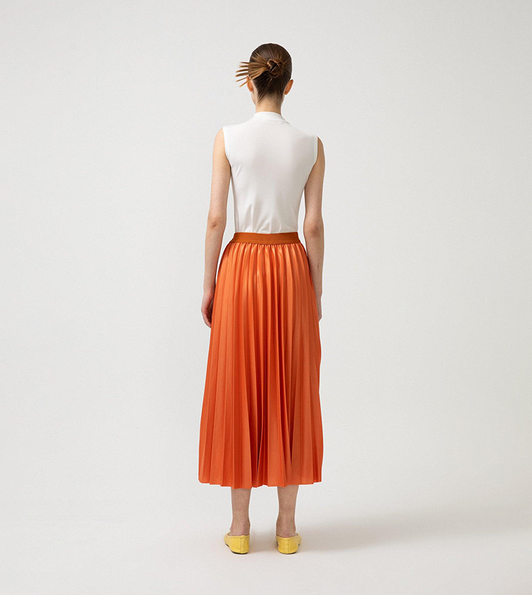 Orange skirt pleated hotsell