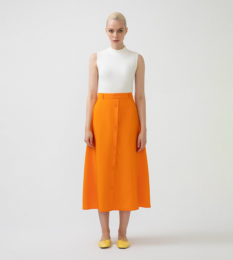 Button Front A Line Skirt