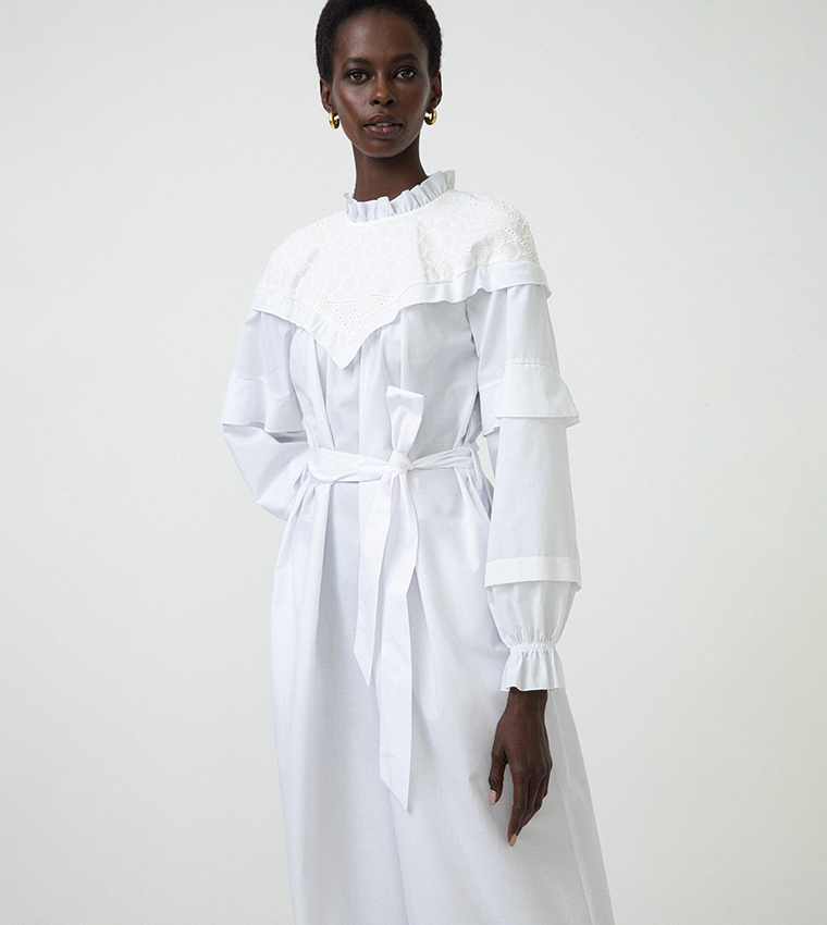 white long sleeve midaxi dress Ivory KarenMillen Satin Back Crepe Twist Detail Woven Midaxi Dress