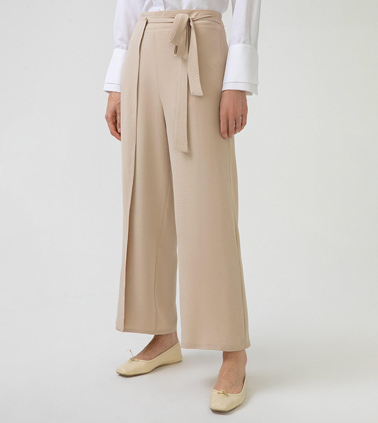 Beige tie cheap waist trousers