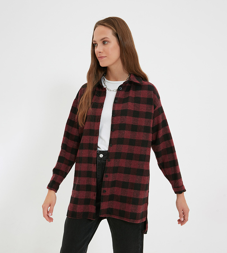 Trendyol Maglione Regolare Plaid Girocollo Maglia di Tuta, Blu Navy, L Donna