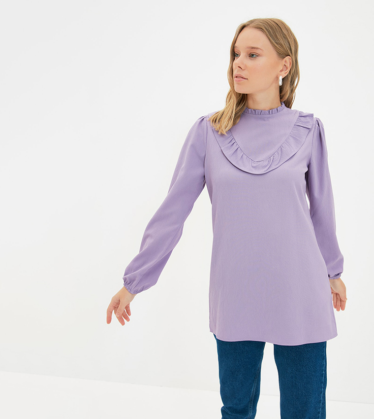 Buy Trendyol Frill Detailed Tunic In Purple | 6thstreet Oman