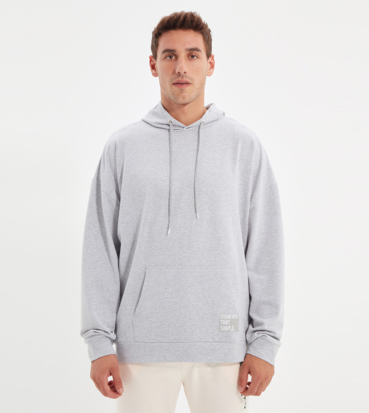 Hoodie Oversize Long Sleeved Label AppliquÃ© Basic Sweatshirt