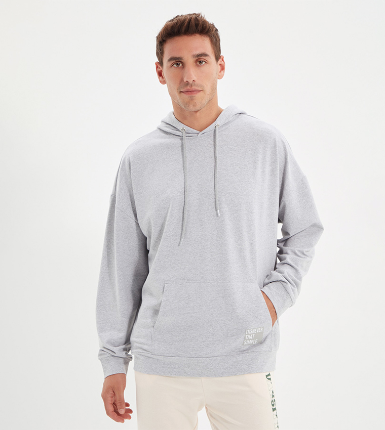 Hoodie Oversize Long Sleeved Label AppliquÃ© Basic Sweatshirt