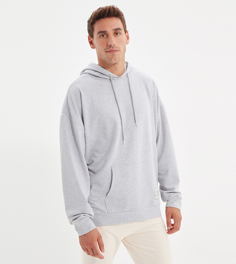 Hoodie Oversize Long Sleeved Label AppliquÃ© Basic Sweatshirt