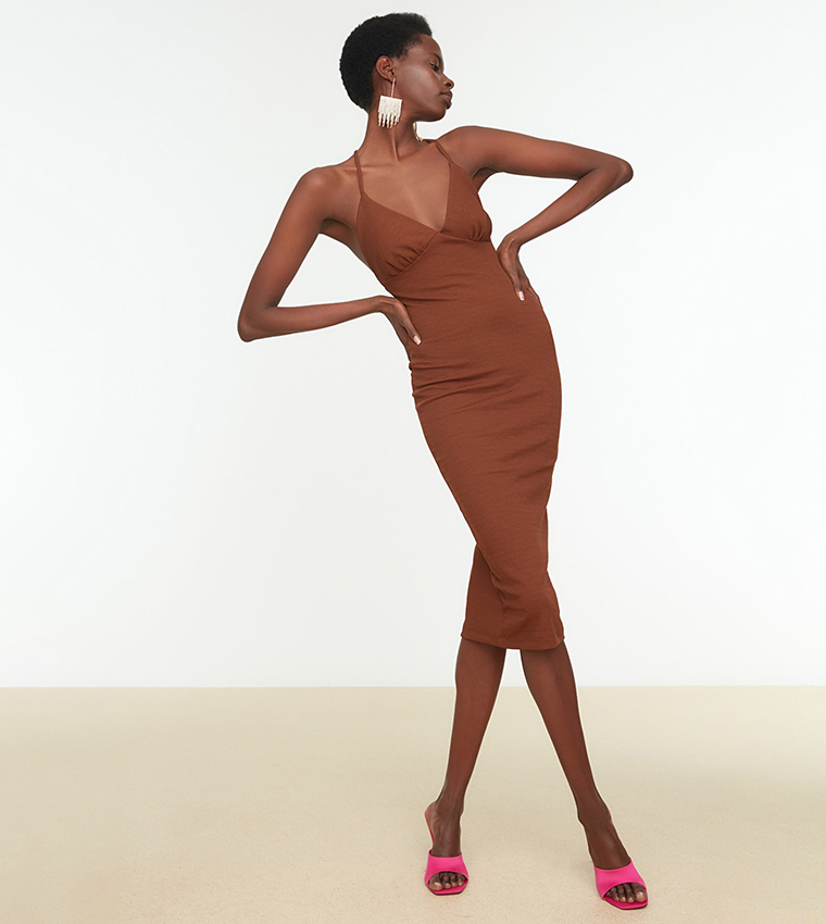 brown string dress Buy Trendyol Neck Midi Bodycon In Can You Have Blue All AW Size:Extra Small Child while the centre back