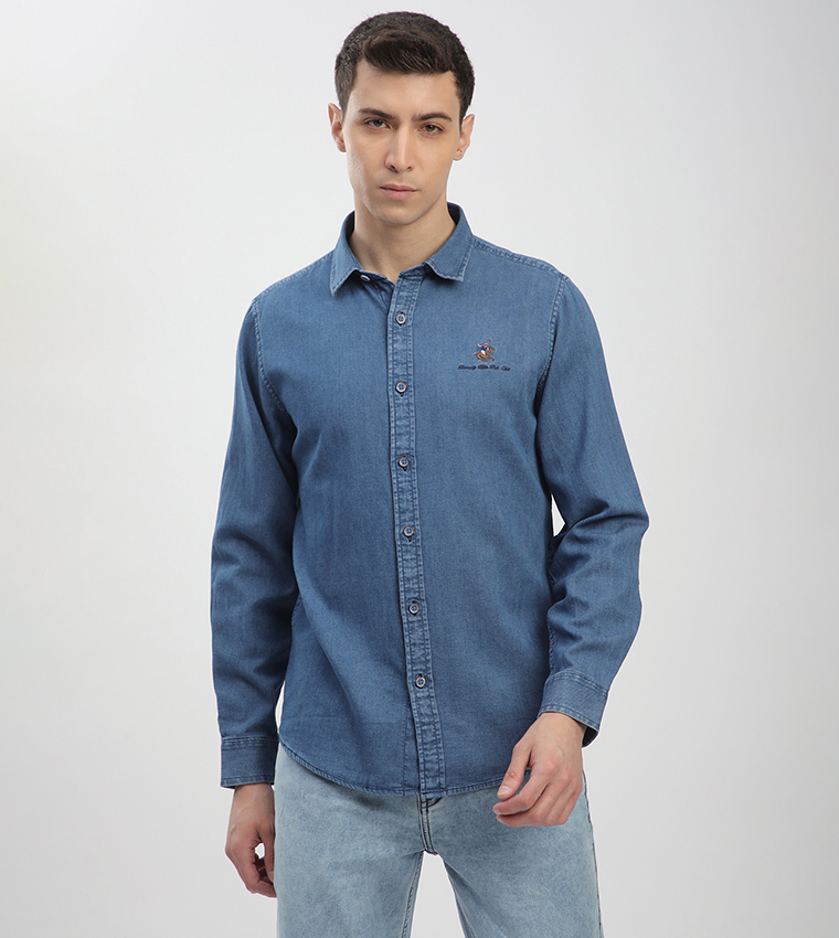 Logo Embroidered Long Sleeves Denim Shirt