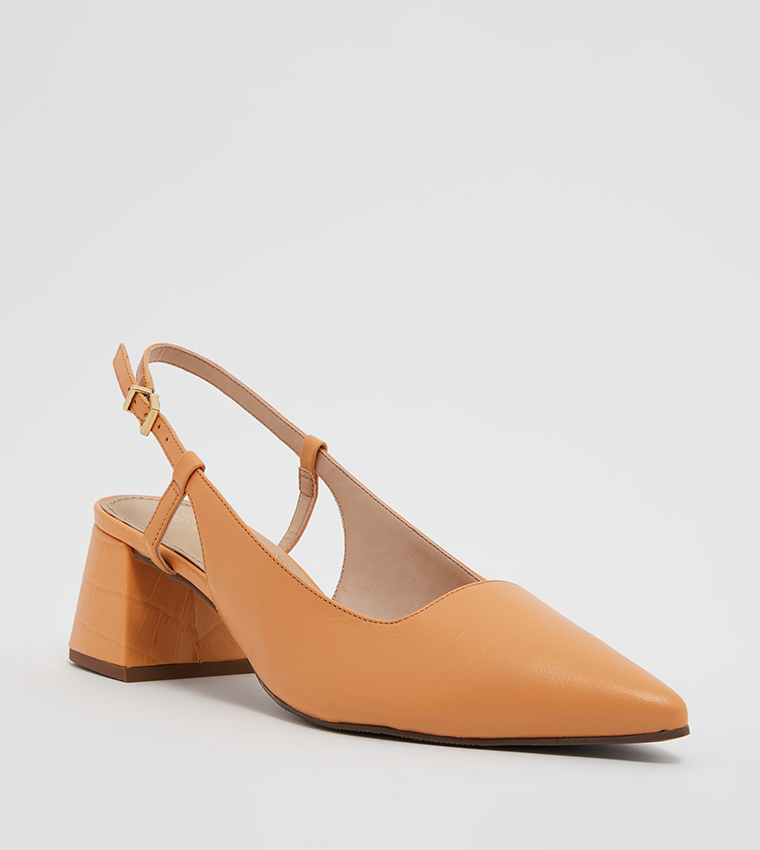 Orange block cheap heel pumps