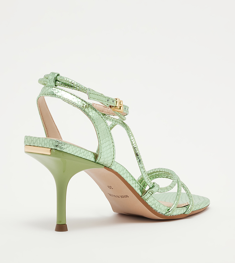 Beaded Wrap Strap High Heel Sandals - Green main image 0