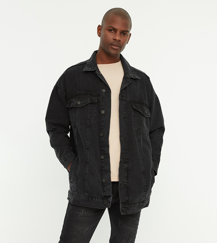 Buy Trendyol Oversize Button Down Denim Jacket In Grey | 6thStreet UAE