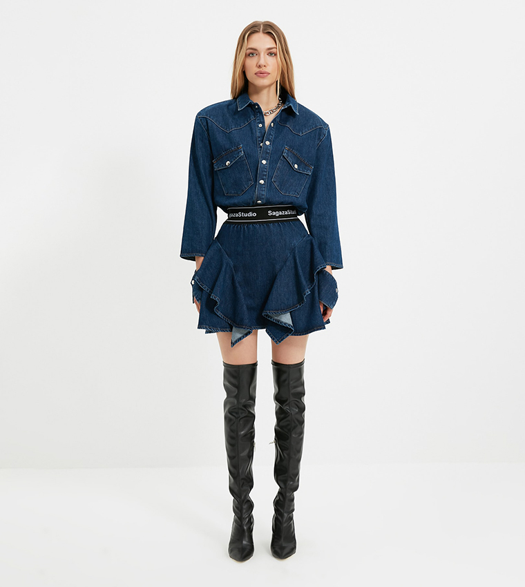 Mini Denim Ruffle Dress