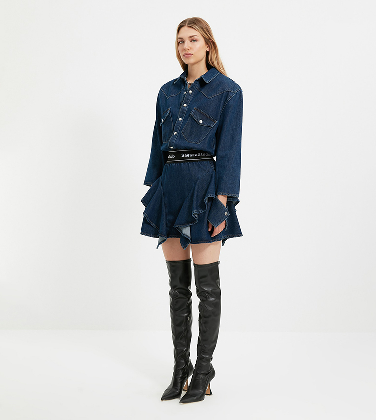 Mini Denim Ruffle Dress