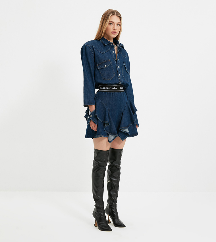 Mini Denim Ruffle Dress