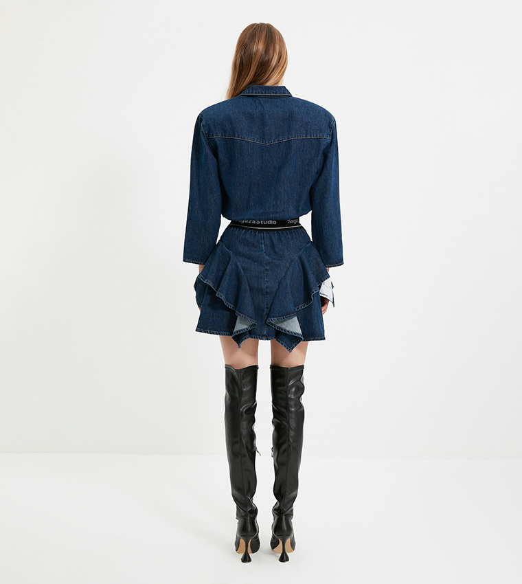 Mini Denim Ruffle Dress