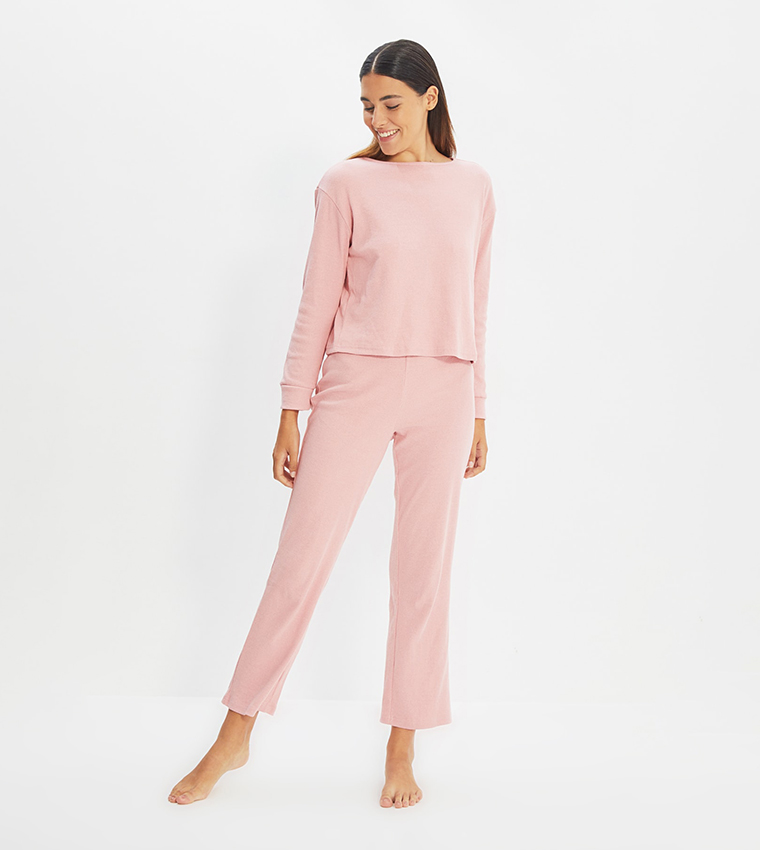 Buy Trendyol Basic Night Suit In Pink | 6thStreet UAE