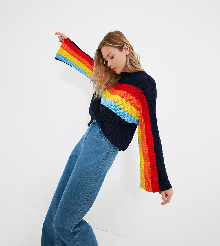 Buy Trendyol Color Blocked Sweater In Blue | 6thStreet Kuwait
