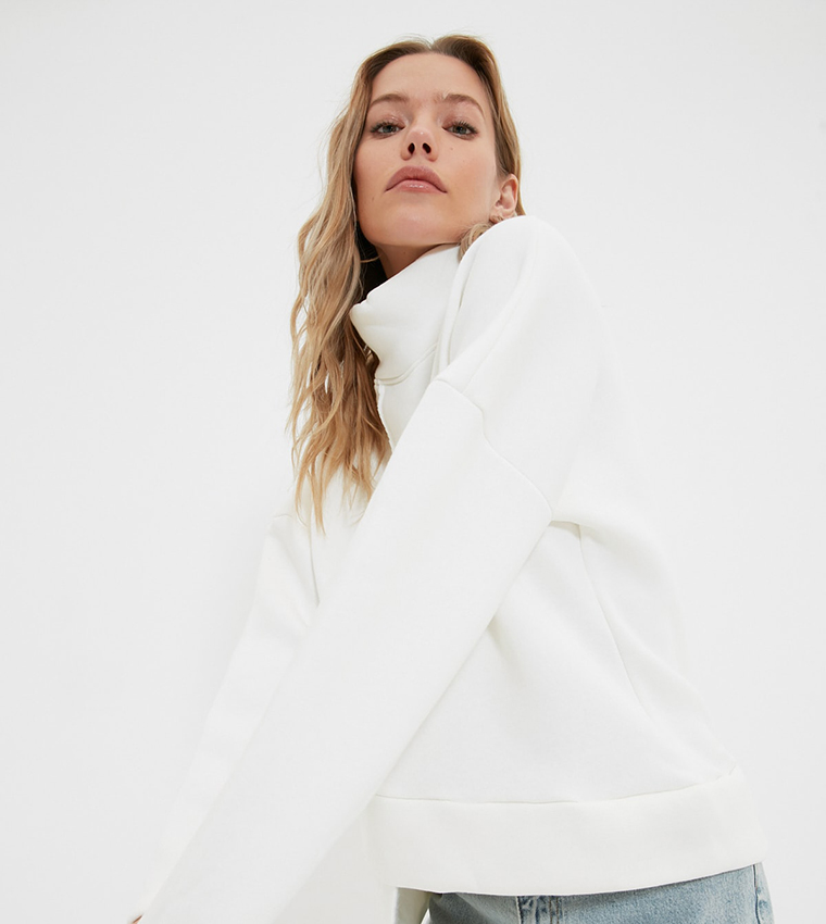 S ring asymmetry hoodie lace (白)