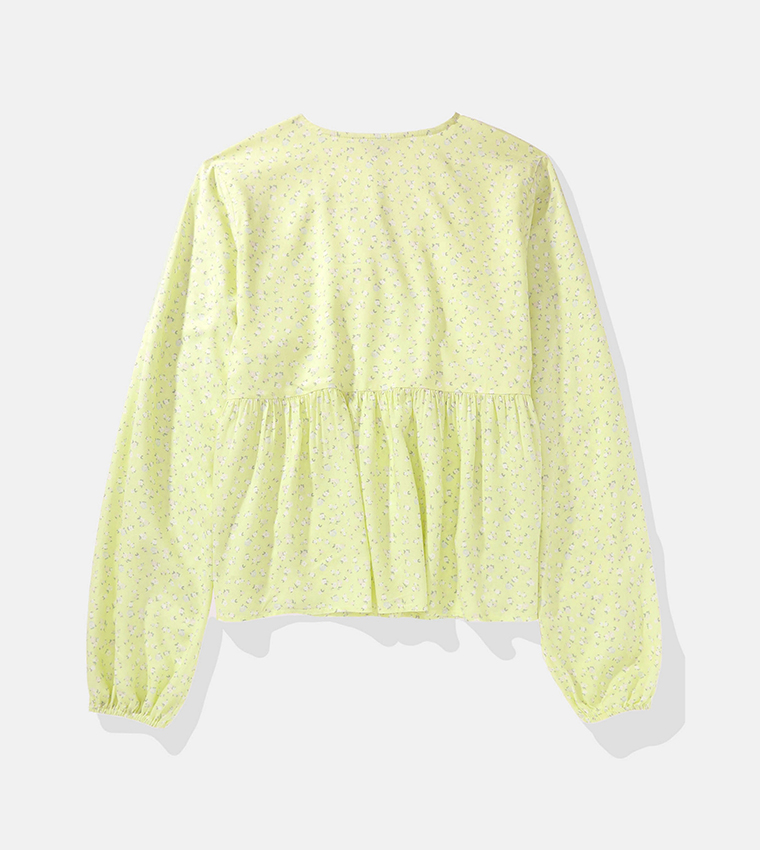 Printed Tie-Up Neck Long Sleeves Top