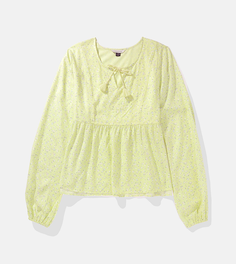 Printed Tie-Up Neck Long Sleeves Top
