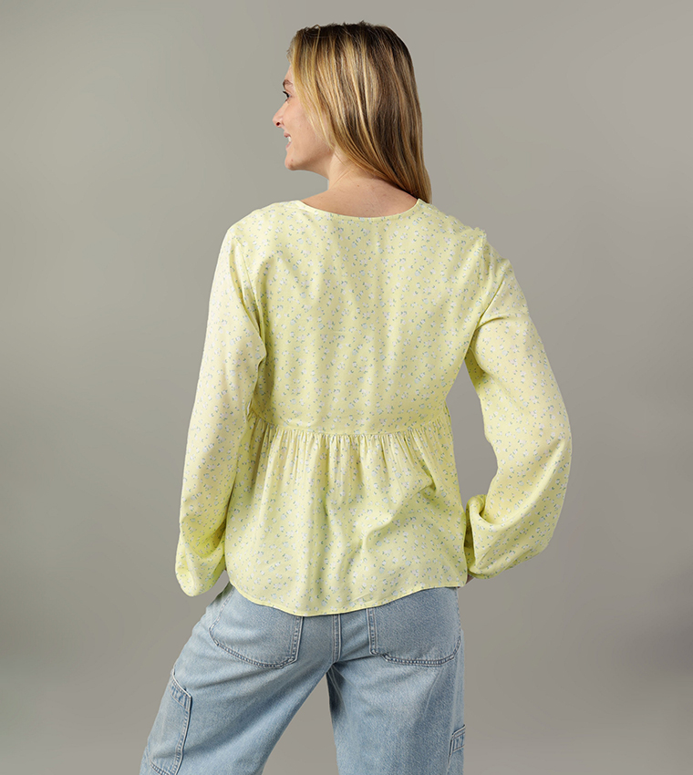 Printed Tie-Up Neck Long Sleeves Top