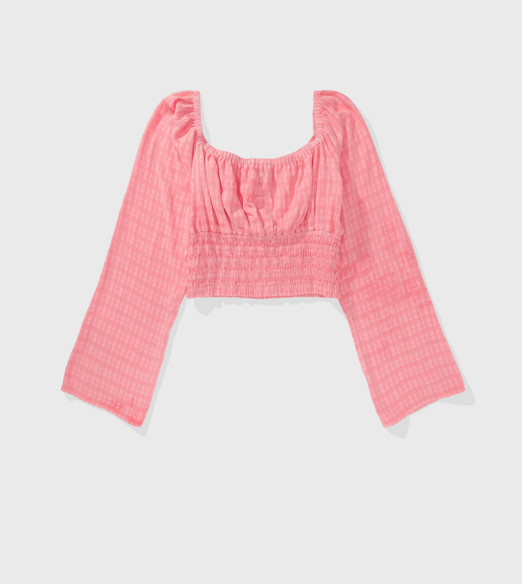 Checkered Smocked Detail Top