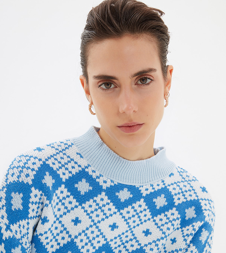 Wilson & Frenchy Steel Blue Speckle Jacquard Knitted Jumper main image 1