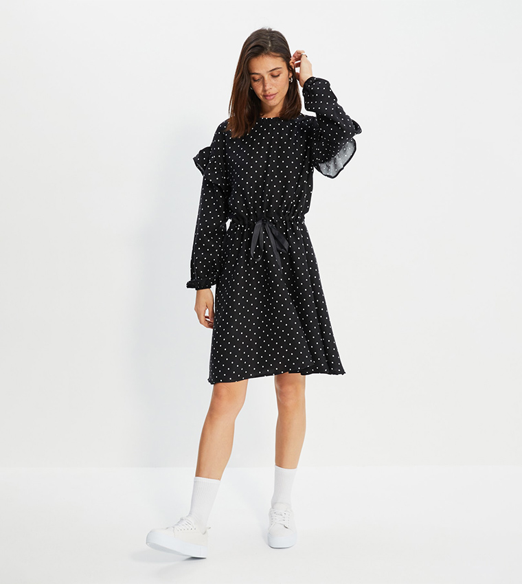 Polka Dot Bow A-Line Straight Fashion Dress