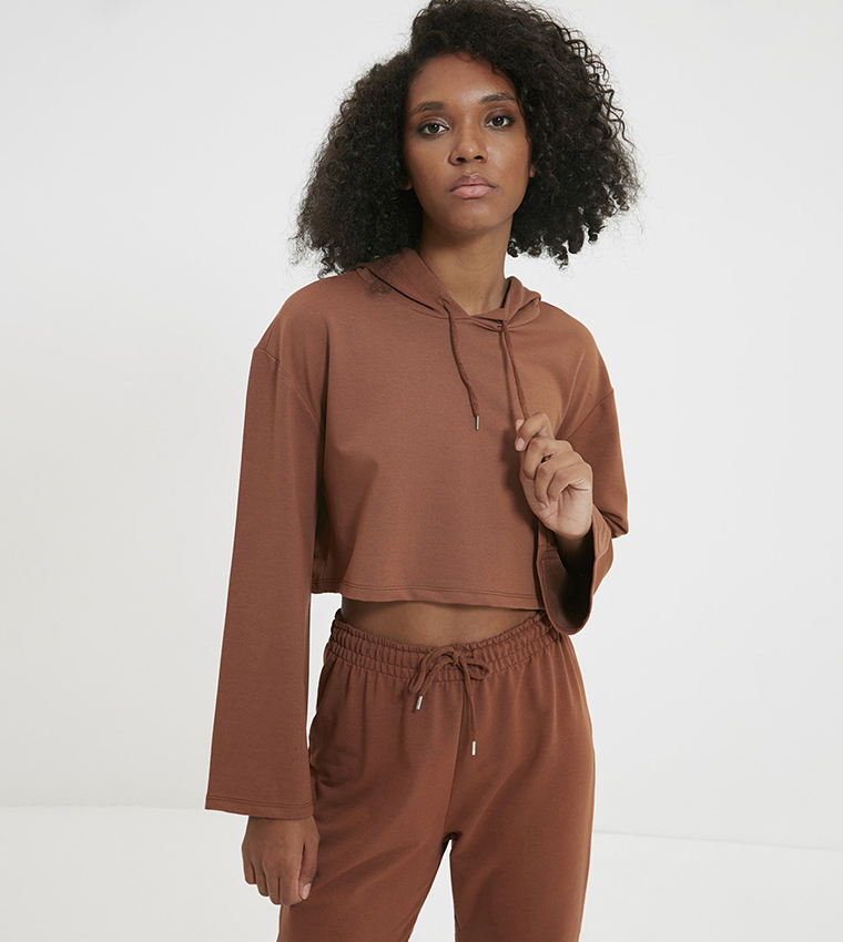 Tan cropped sales hoodie