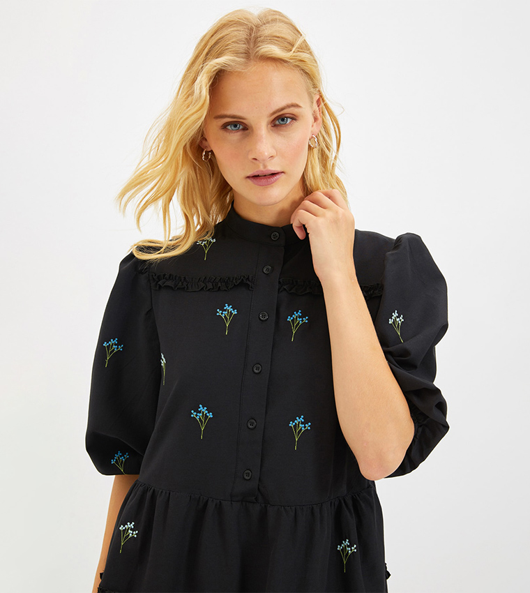 Embroidered Midi Tiered Dress