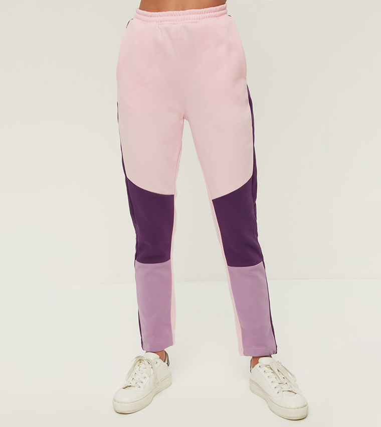 Pink colour block joggers sale