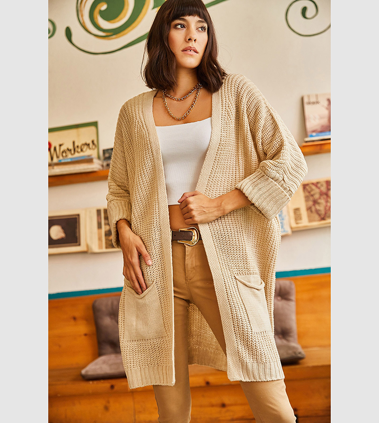 Beige cardigan with on sale pockets