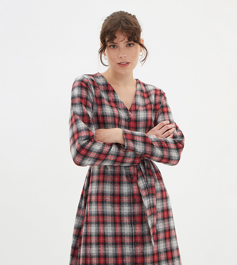 Buy Trendyol Checkered Belted Midi Dress In Multiple Colors | 6thStreet  Qatar