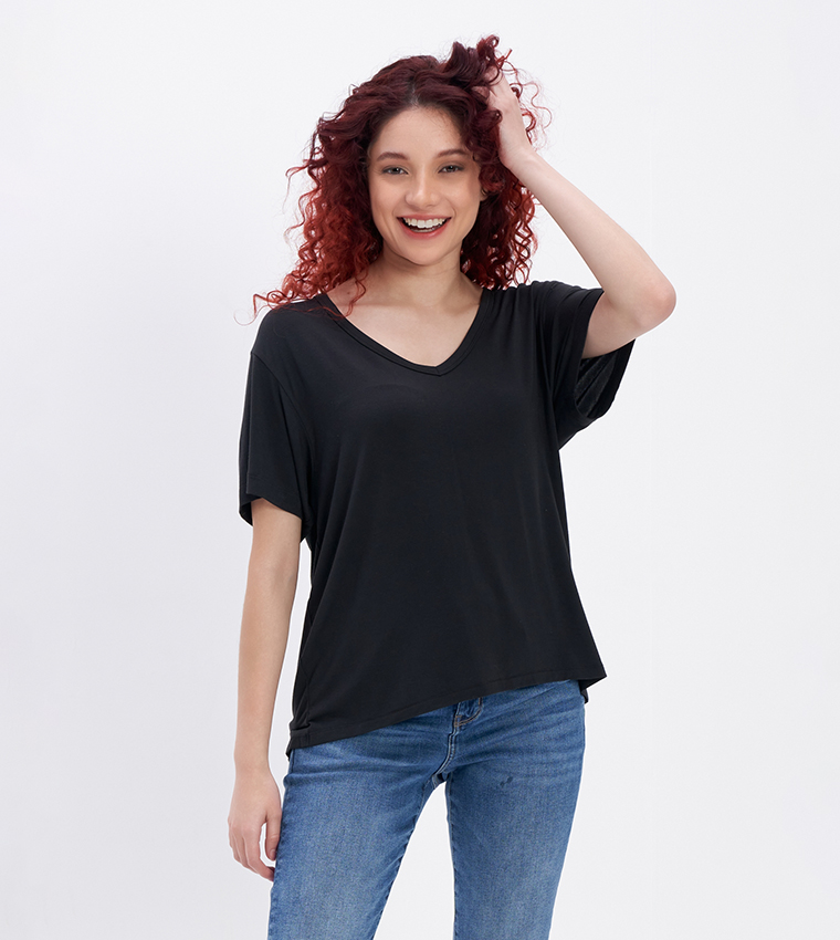 Basic Cotton Deep V Neck T-shirt