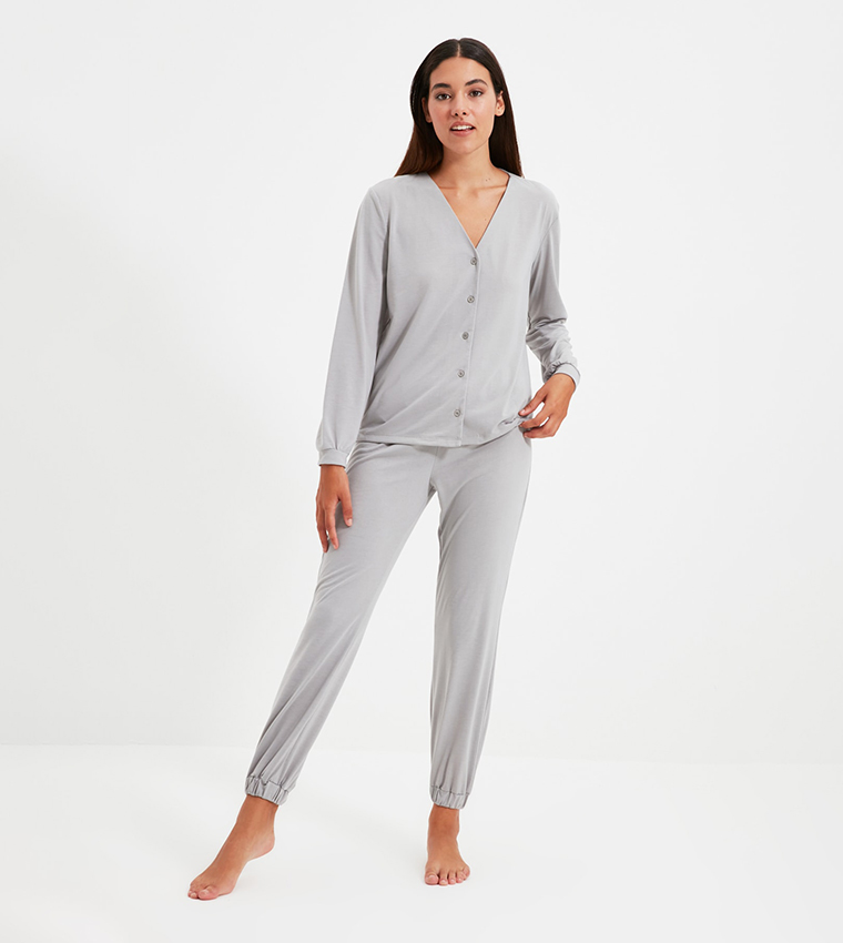 Buy Trendyol Relaxed Fit Night Suit In Grey | 6thStreet Qatar