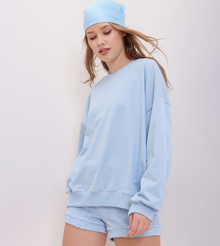 Solid Crew Neck Oversize Basic Sweatshirt