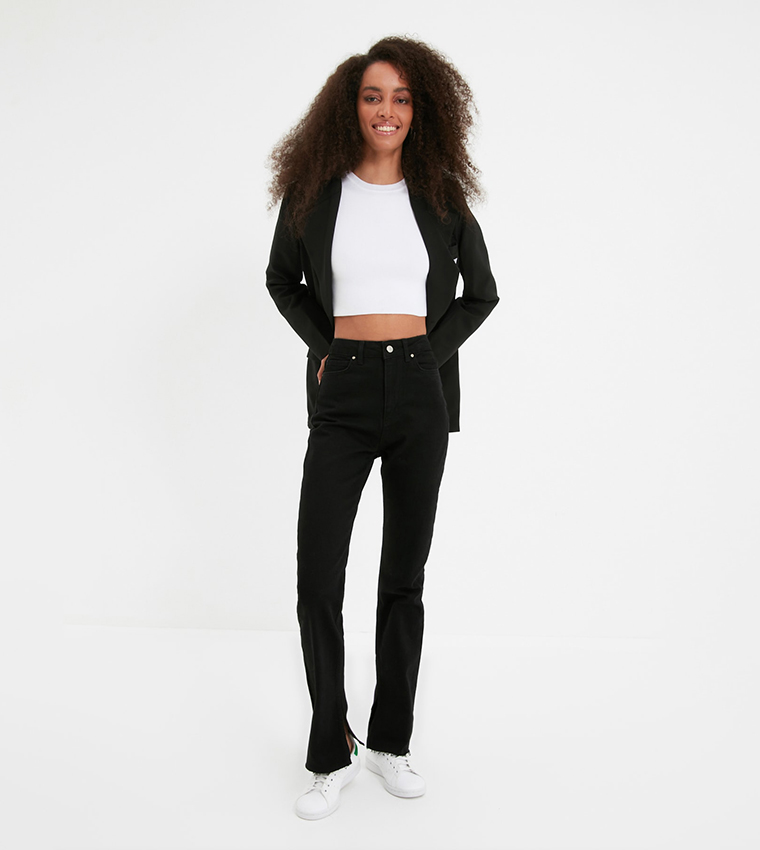 Slit High Waist Slim Flared Jeans