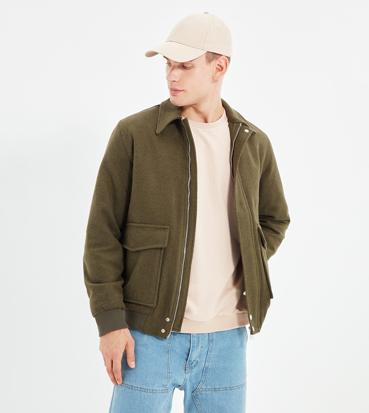 Buy Trendyol Regular Fit Basic Coat In Khaki | 6thstreet Qatar