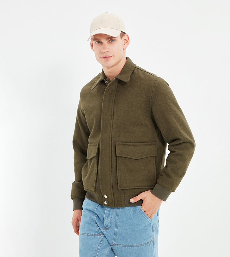 Buy Trendyol Regular Fit Basic Coat In Khaki | 6thStreet Qatar