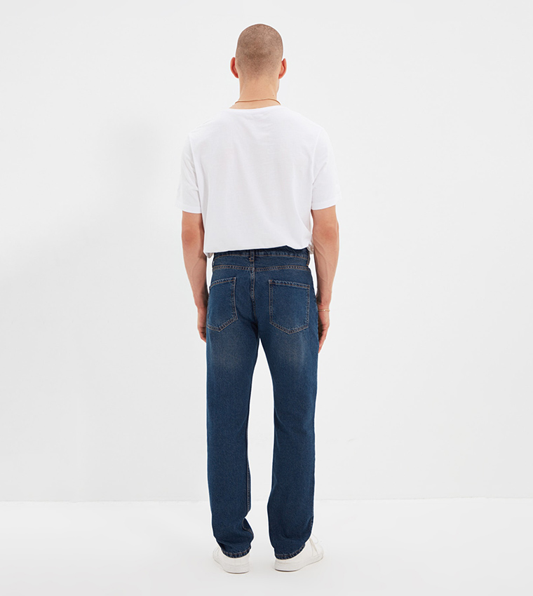 Jean Rake Buy Trendyol Straight Fit Tinted Rake Destroyed Jeans In Blue ...