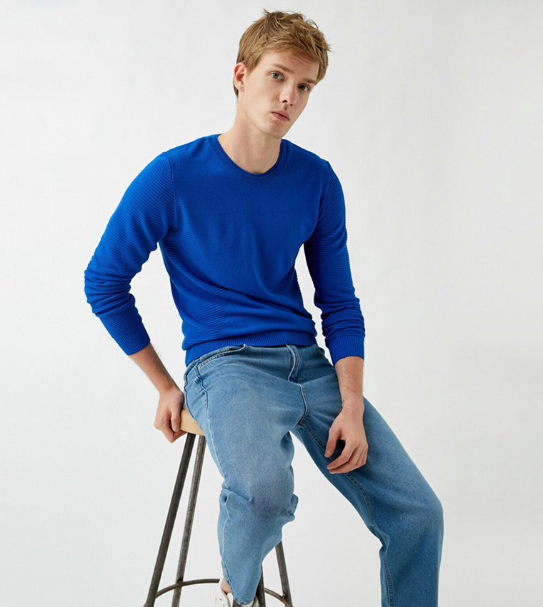 Buy Trendyol Basic Regular Fit Sweater In Blue | 6thStreet Qatar