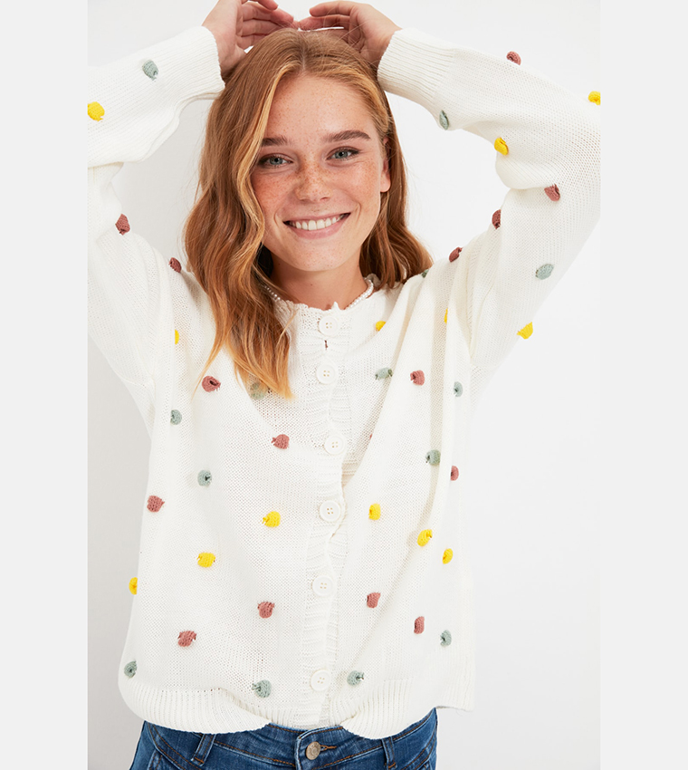 Buy Trendyol Pompom Casual Knitted Cardigan In White 6thStreet